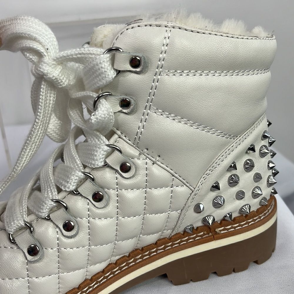Sam Edleman Cream Studded Quilted Work Boots - Picture 7 of 8